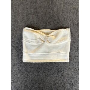 COMMENSE Cream Knit Twisted Bandeau Top Size M Acrylic